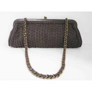 Isabella Fiore Brown Leather‎ Beaded Medium Clutch Shoulder Bag